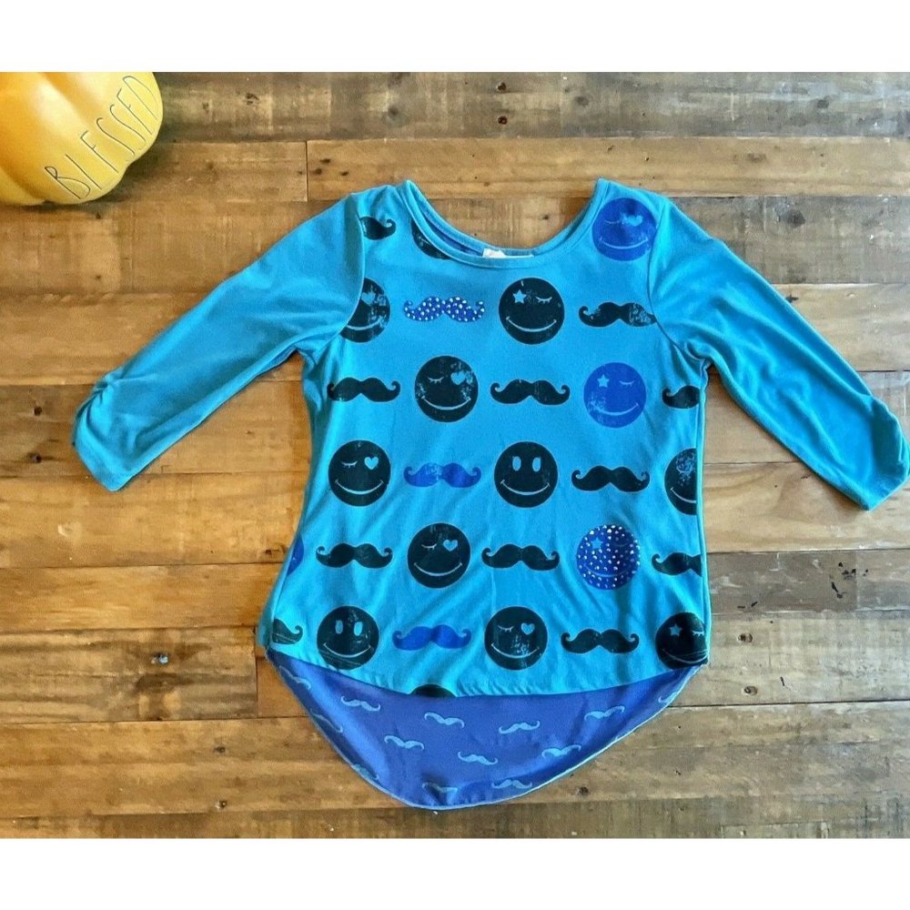 Girls Self Esteem Top with Sheer Back, Large - Mustache Theme
